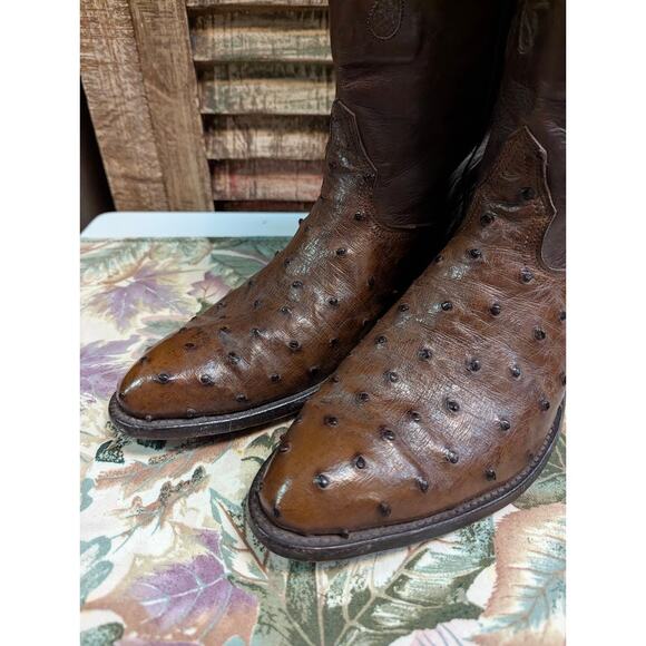 Nocona Vintage Brown Full Quill Ostrich Leather Western Cowboy Boots 9.5 D main image 10